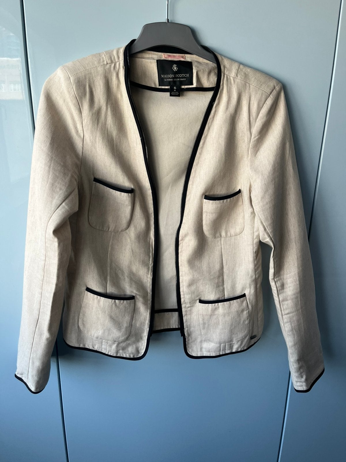 Maison scotch blazer ecru zwarte belijning maat 4 maat 42, Ophalen of Verzenden, Zo goed als nieuw, Maat 42/44 (L), Overige kleuren
