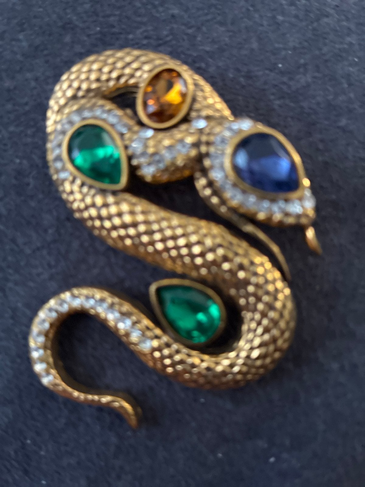Vintage Slangenbroche met Kleurrijke Edelstenen, Overige materialen, 4 tot 7 cm, Gebruikt, Ophalen of Verzenden
