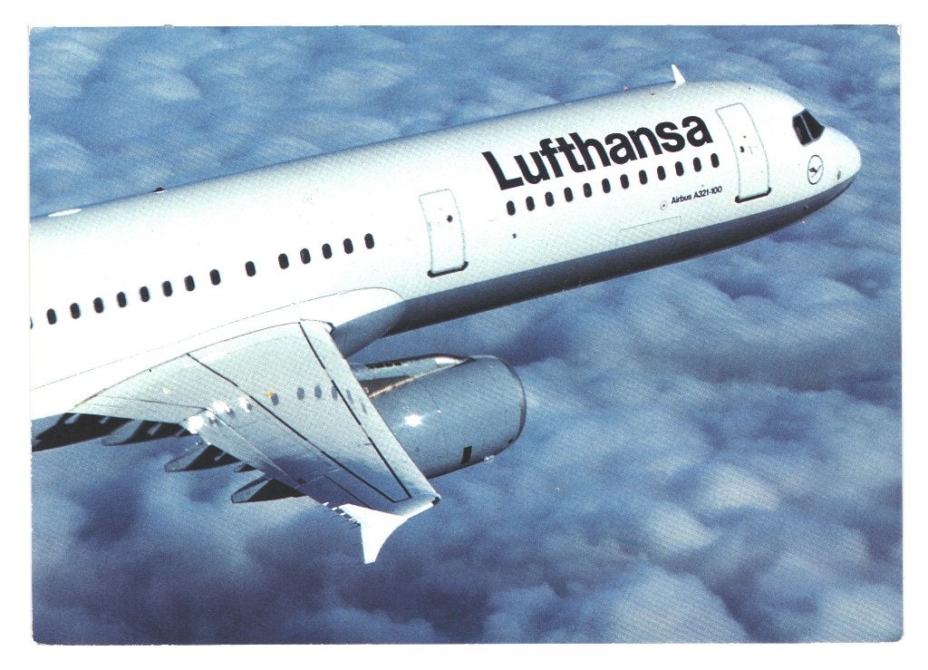 41627	Airbus	A321-100	Lufthansa	Nette kaart	Onbeschreven, Ophalen of Verzenden, 1980 tot heden, Ongelopen, Voertuig