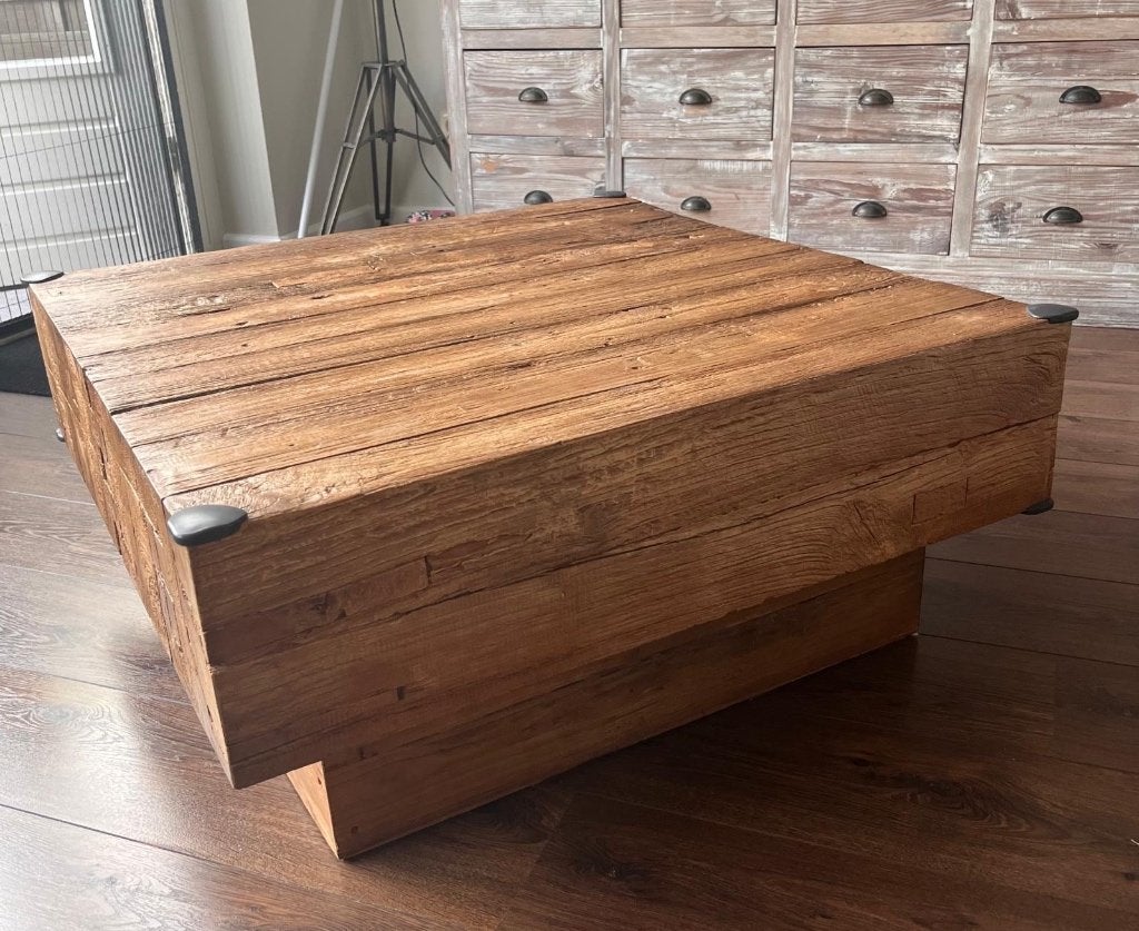Teakhouten salontafel, Ophalen, Gebruikt, 100 tot 150 cm, 50 tot 100 cm
