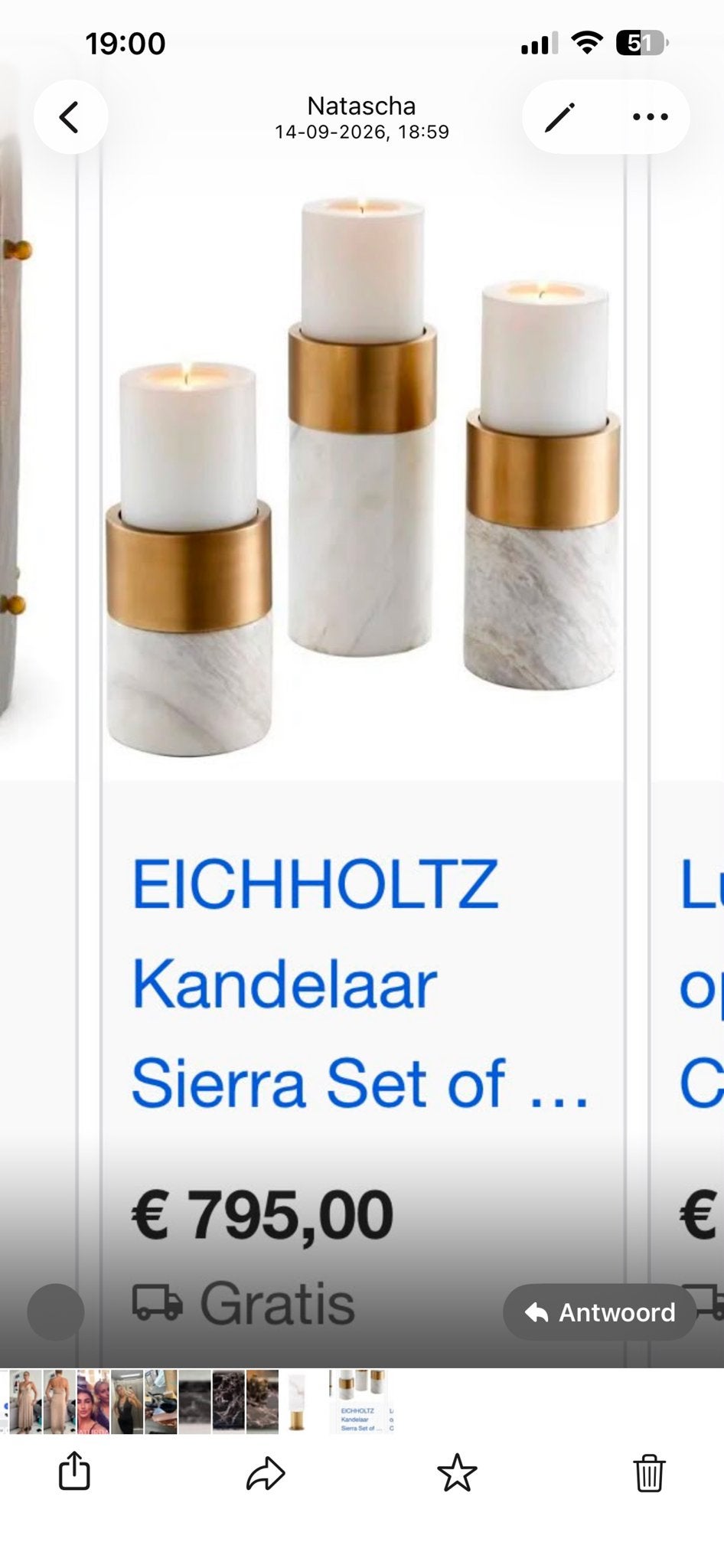 Eichholtz Kandelaar Sierra Set of 3 - Marmer & Goud, Huis en Inrichting, Overige merken, Nieuw, Ophalen of Verzenden, Goud