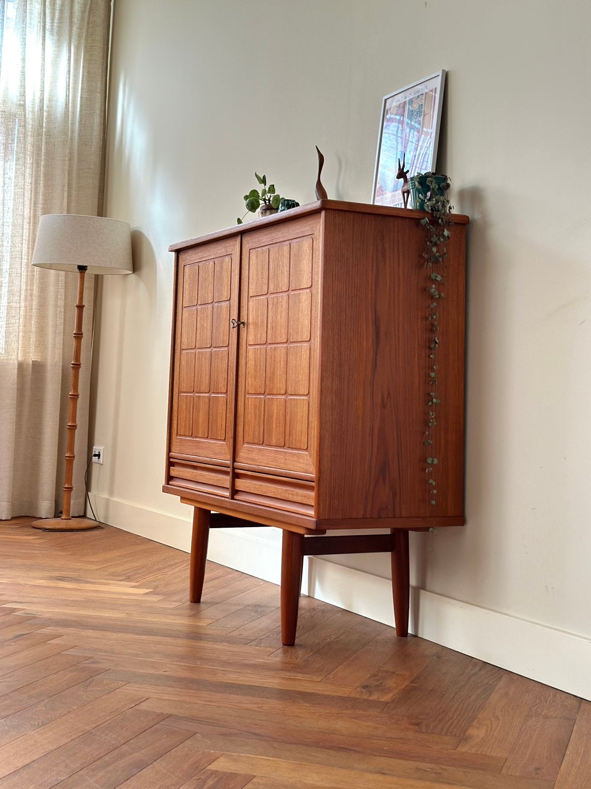Vintage Noors design highboard Nordås Bruk jaren 50/60/70, Ophalen, Gebruikt, 100 tot 150 cm, Teakhout