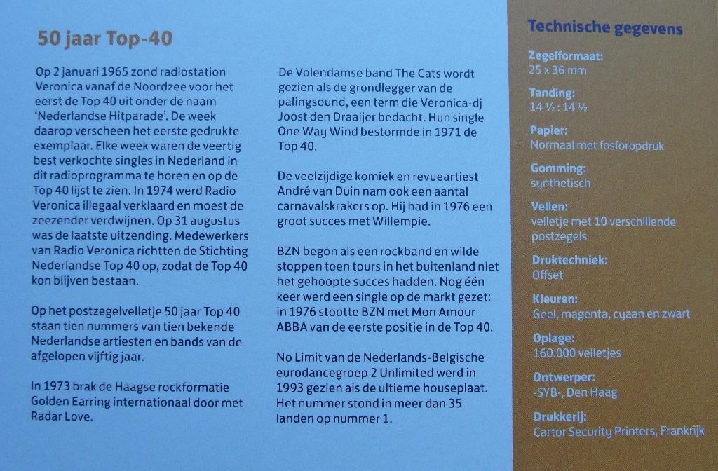 Postzegelmapje 513a - 50 jaar top 40, Ophalen of Verzenden, Postfris