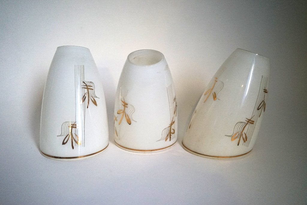 3x lampenkap schuin wit jaren 50 glas goud patroon relief, Gebruikt, Overige typen, Wit, Ophalen of Verzenden