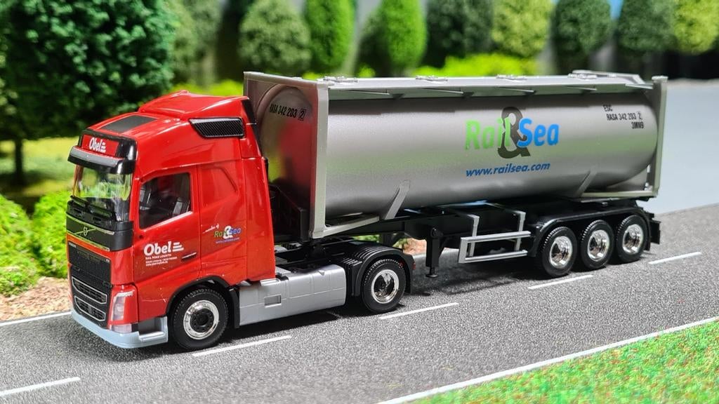 048 Herpa Obel Volvo FH04 kipper bulkcontainertrailer, Ophalen of Verzenden, Nieuw, Bus of Vrachtwagen, Herpa