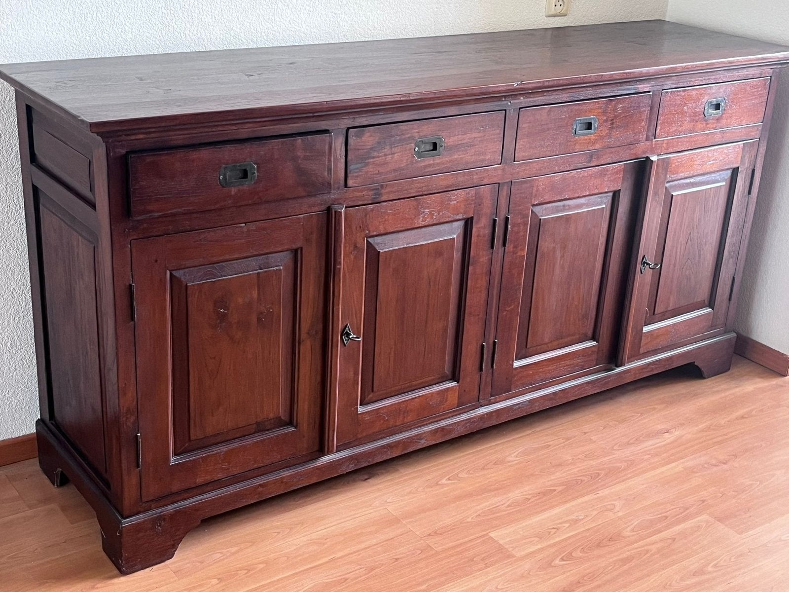 Massief houten dressoir met lades en deuren, Ophalen, Gebruikt, 200 cm of meer, Met lade(s)