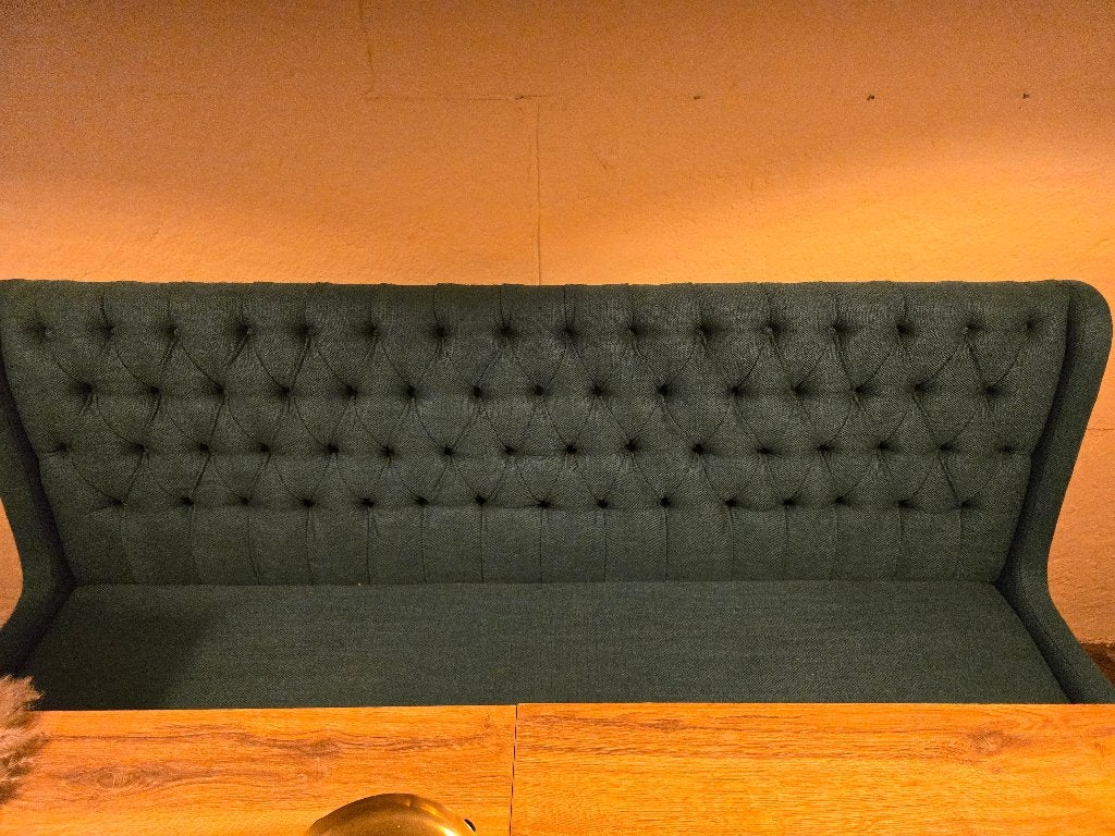 Luxe Gecapitonneerde Eetkamerbanken (3 Stuks), Ophalen, Gebruikt, Blauw, Stof
