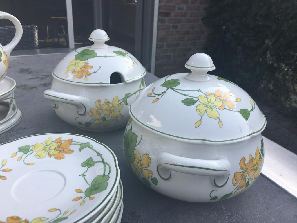 Villeroy & Boch Geranium Servies Jaren '70 - Handgeschilderd, Huis en Inrichting, Keuken | Servies, Gebruikt, Keramiek, Ophalen of Verzenden