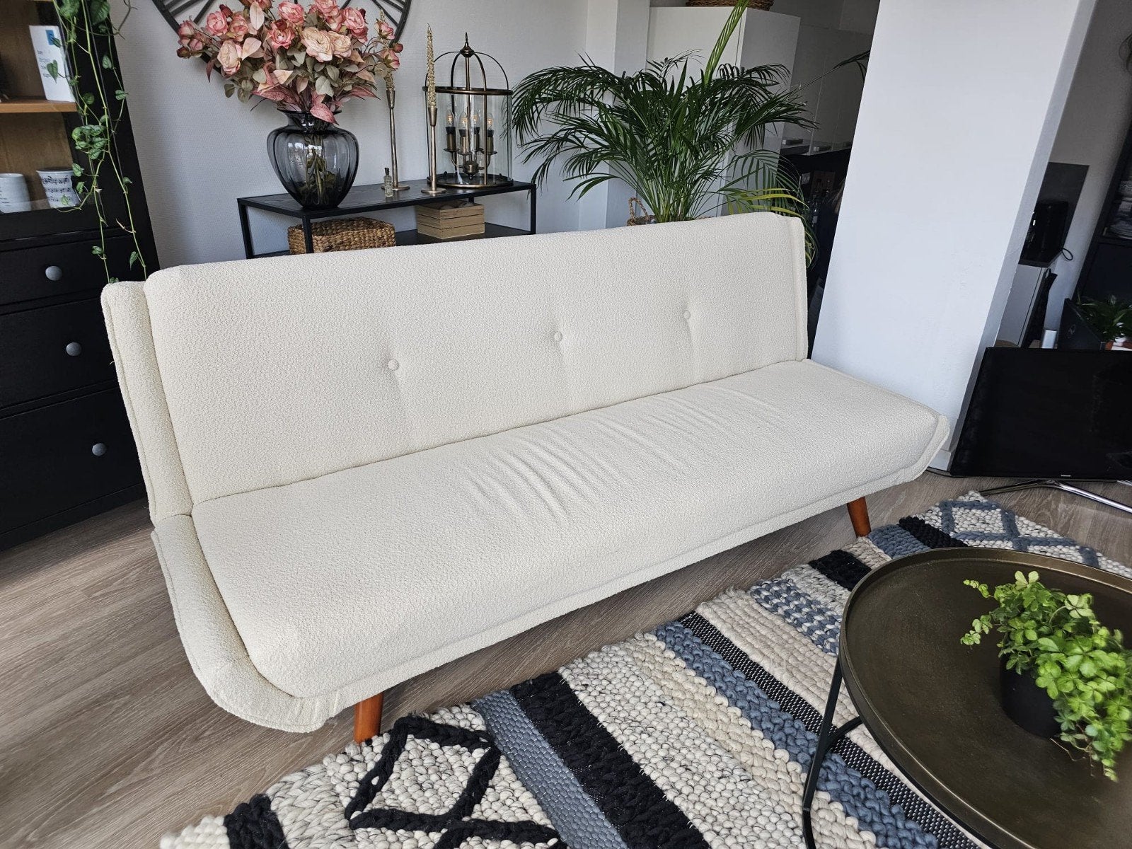 teab. crèmekleurige slaapbank - zo goed als nieuw, Ophalen, 100 cm, Eenpersoons, 190 cm of minder