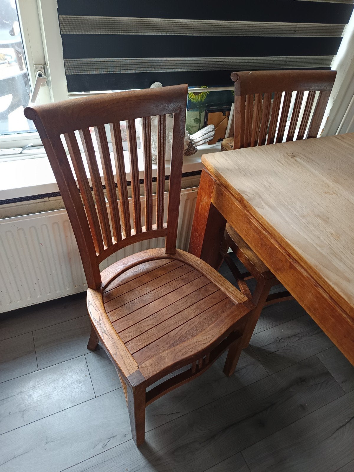 Eettafel met 6 stoelen - Onbehandeld Koloniaal Hout, Ophalen, Gebruikt, Koloniaal, Vijf personen of meer