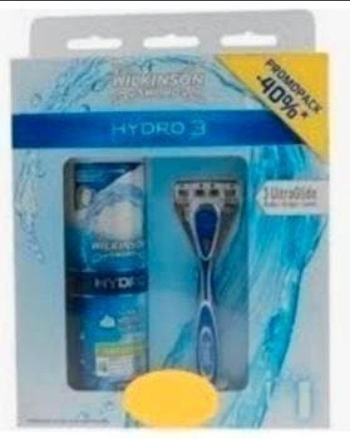 WILKINSON HYDRO3, 2 MESJES, HOUDER + SCHEERSCHUIM 250 ML, Ophalen of Verzenden, Nieuw, Gehele gezicht, Verzorging