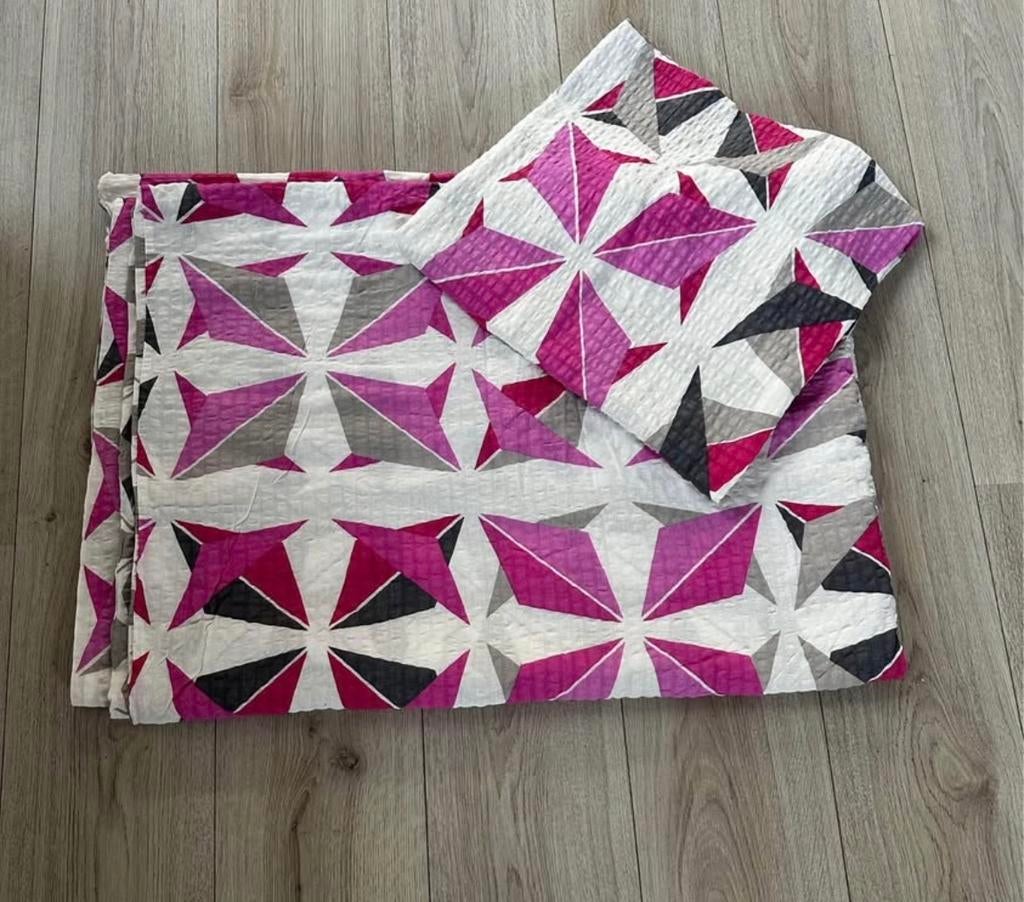 Dekbedovertrek 155x220cm met kussensloop roze/grijs/wit, Gebruikt, Eenpersoons, Dekbedovertrek, Ophalen of Verzenden