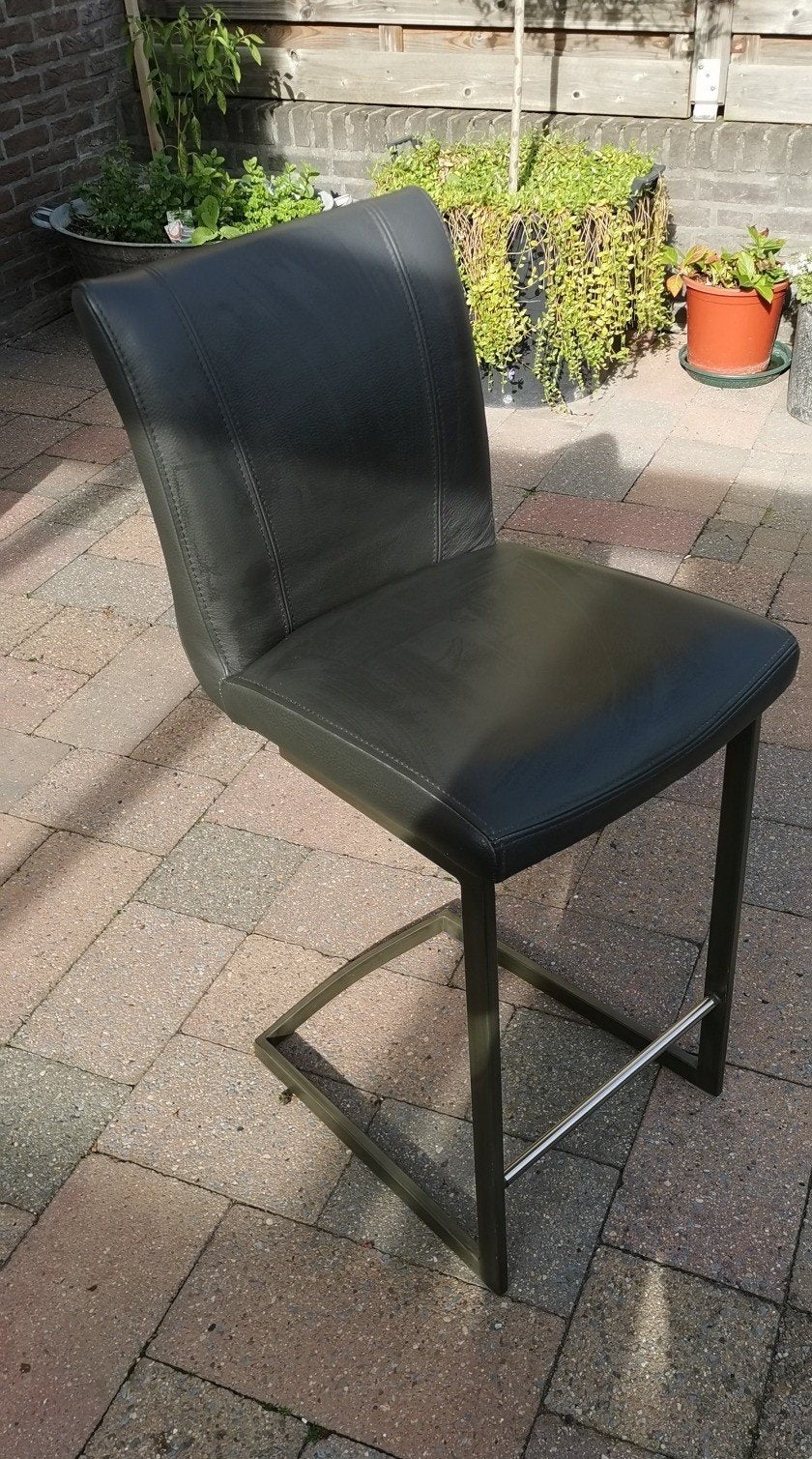 5 Antraciet Catania lederen barkrukken., Ophalen, Met voetsteun, 90 cm of meer, Leer