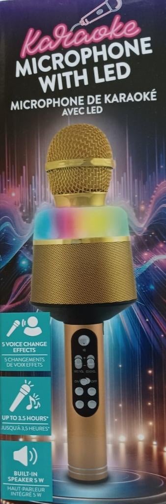 Nieuwe Draadloze Karaoke Microfoon Goud - Bluetooth & LED, Ophalen of Verzenden, Nieuw, Microfoon(s)