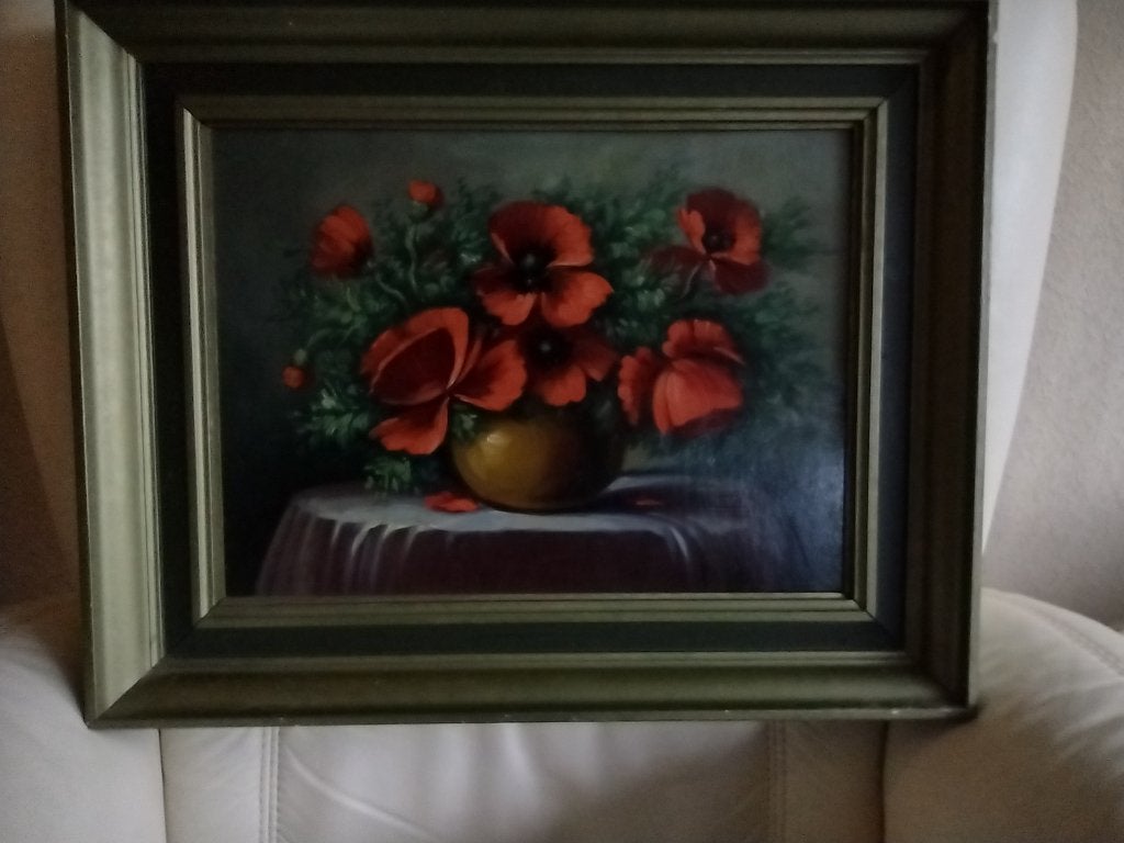 Bloem stil leven Klaprozen in Vaas staande op, Antiek en Kunst, Kunst | Schilderijen | Klassiek, Ophalen of Verzenden