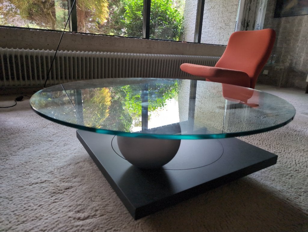 Design Ronald Schmitt K73 Glazen Salontafel - Grijs, Ophalen, Modern design, Gebruikt, 50 tot 100 cm
