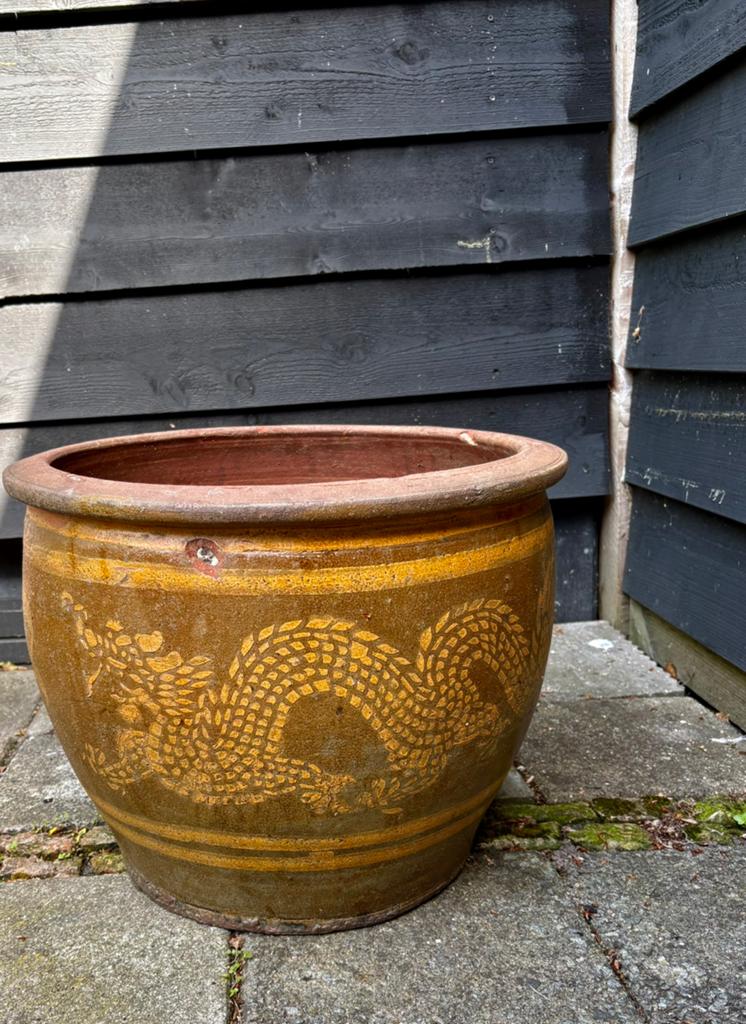 Thaise Ratchaburi drakenpot/Ong 48 diameter, Tuin en Terras, Bloempotten, Ophalen, Gebruikt, 40 cm of meer, Aardewerk