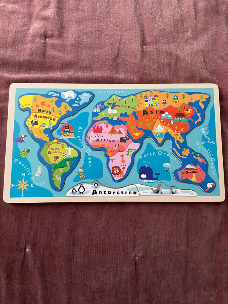 Houten wereldkaart puzzel voor kinderen, Ophalen of Verzenden, Zo goed als nieuw