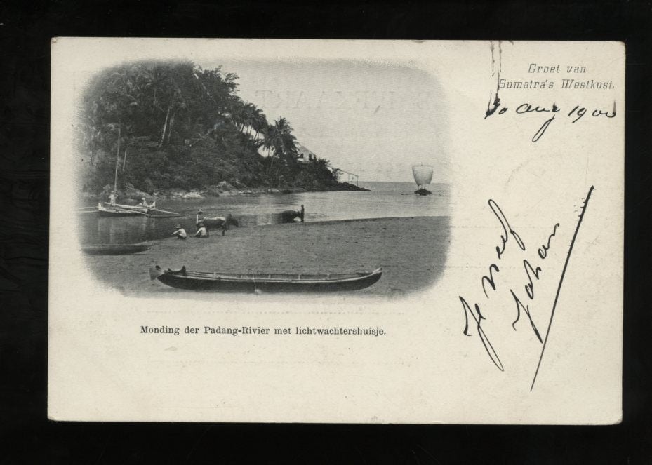 Ned. Indië1900 very early card blue cancel Sumatra’s west cs, Ophalen, Voor 1920, Frankrijk