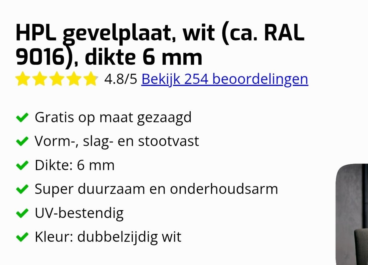 HPL gevelplaat RAL9016 6mm nieuw in verpakking, Ophalen, Minder dan 25 mm, Overige typen, Nieuw