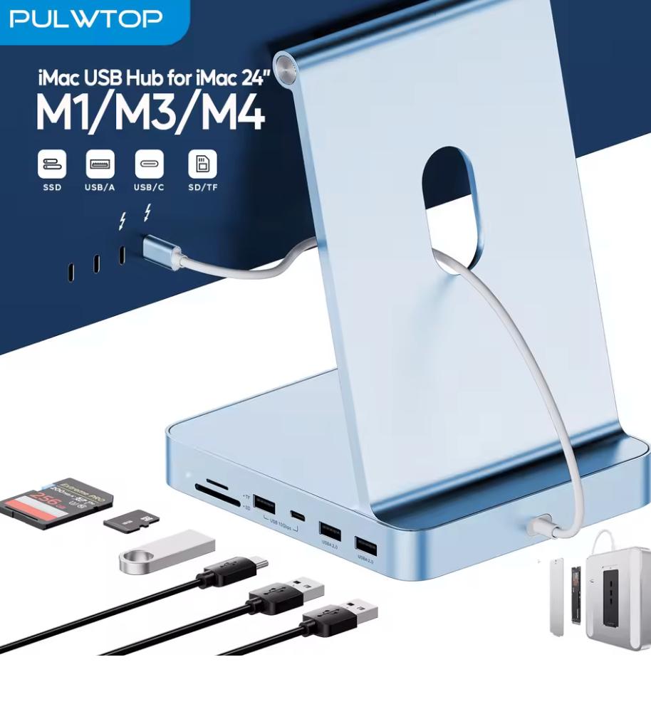 Nieuwe 11‑in‑1 iMac Dock voor iMac 24” (M1/M3/M4) – Blauw, Ophalen, PULWTOP, Nieuw, Docking station