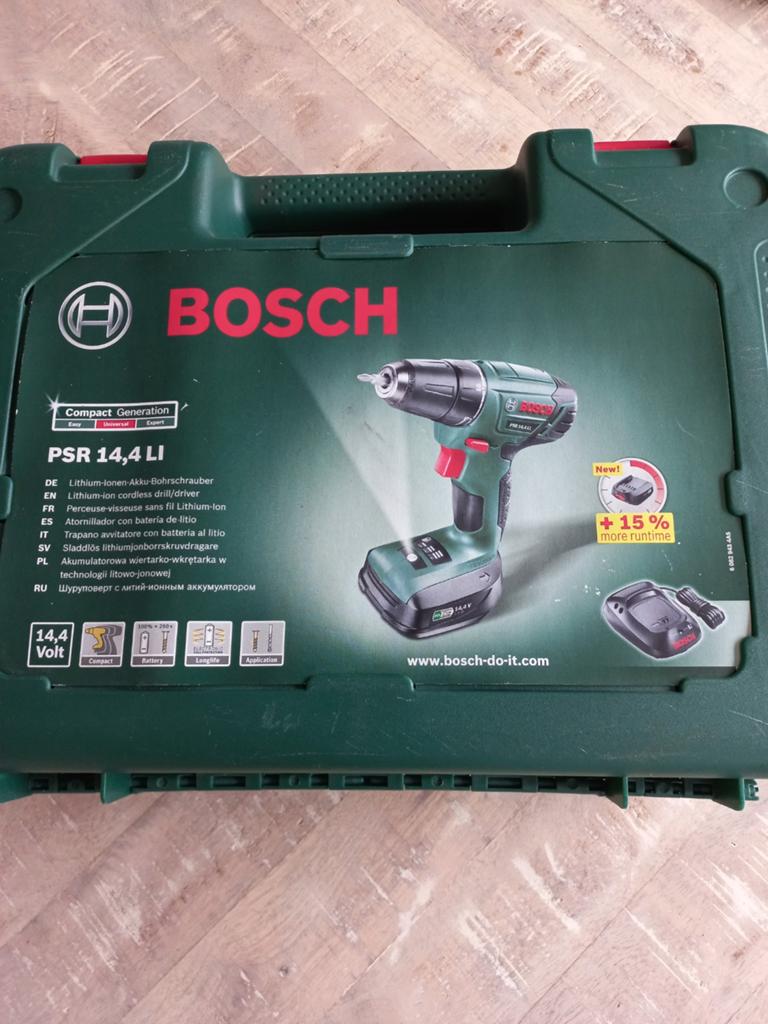 Bosch PSR 14,4 LI Accuboormachine met 3 accu's en lader, Gebruikt, Variabele snelheid, Ophalen of Verzenden, Boor- en Schroefmachine