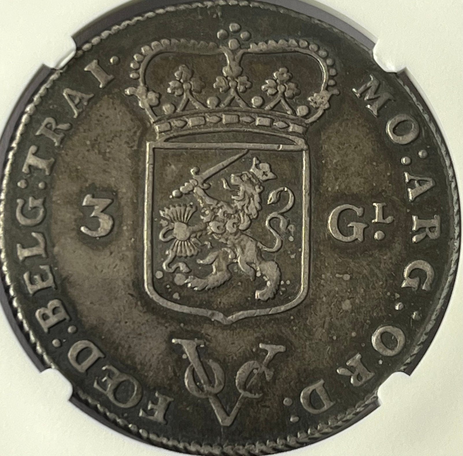 VOC Utrecht zeer zeldzame driegulden 1786 in NGC slab, Ophalen of Verzenden, Vóór koninkrijk, Overige waardes