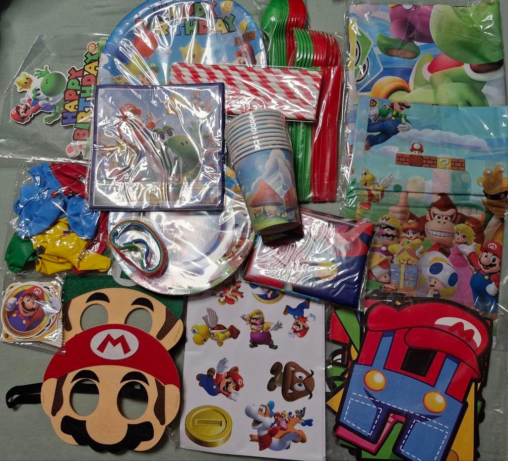 Complete verjaardagsset mario en luigi, Hobby en Vrije tijd, Feestartikelen, Nieuw, Versiering, Verjaardag, Ophalen of Verzenden