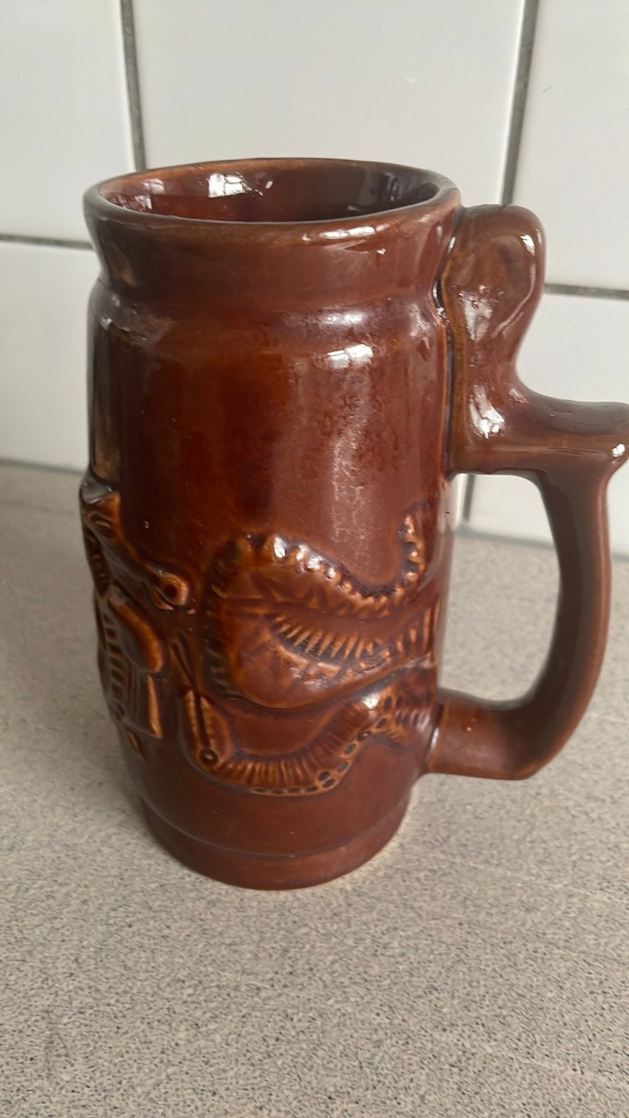 Retro vaas bierpul bruin zeepaardje vis aal kreeft, Ophalen of Verzenden, Huis en Inrichting