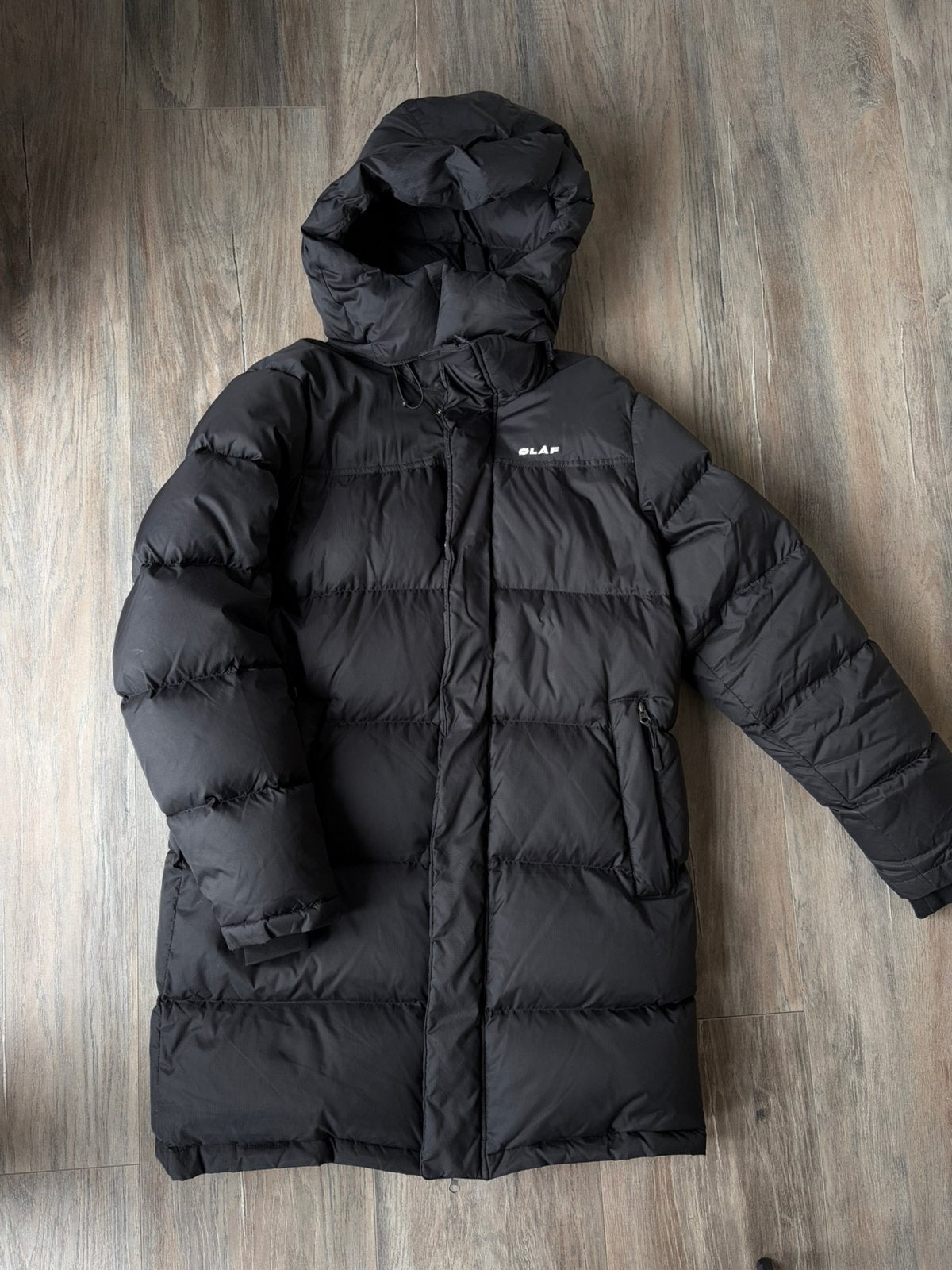 Olaf Hussein Long Puffer Jacket Zwart maat S, Ophalen of Verzenden, Zo goed als nieuw, Maat 46 (S) of kleiner, Zwart