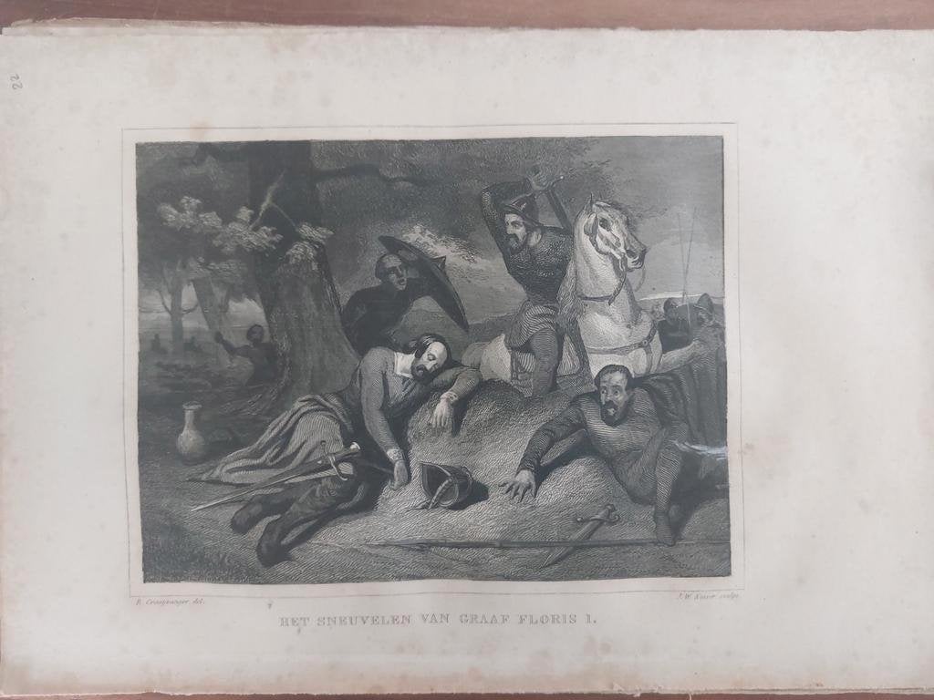 22 / Sneuvelen Graaf Floris I in het jaar 1061 gravure 1843, Ophalen of Verzenden