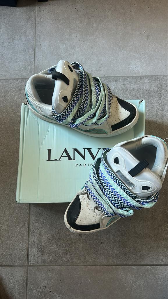 Lanvin Curb Sneakers - Wit/Zwart/Blauw, Blauw, Ophalen of Verzenden, Sneakers of Gympen, Gedragen