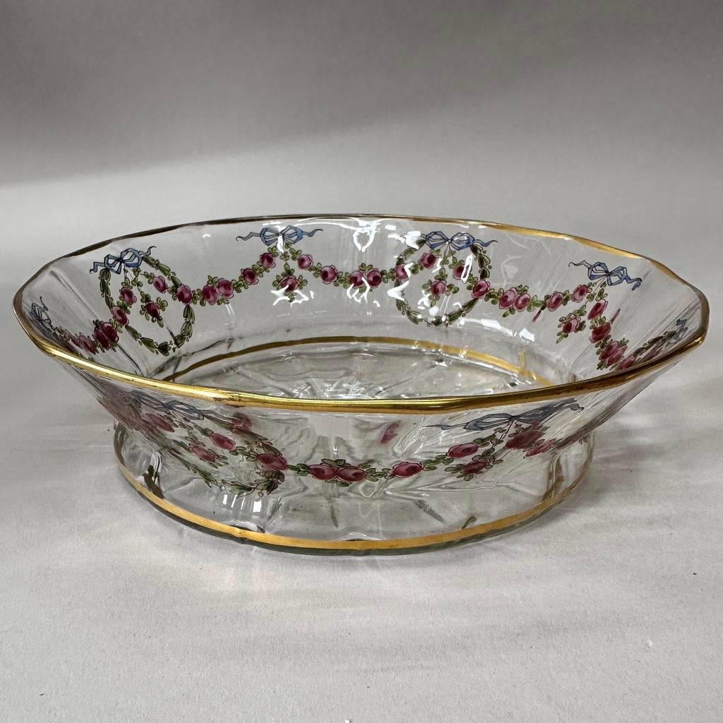 Antieke glazen schaal Damon Parijs ca. 1900 handbeschilderd, Ophalen of Verzenden