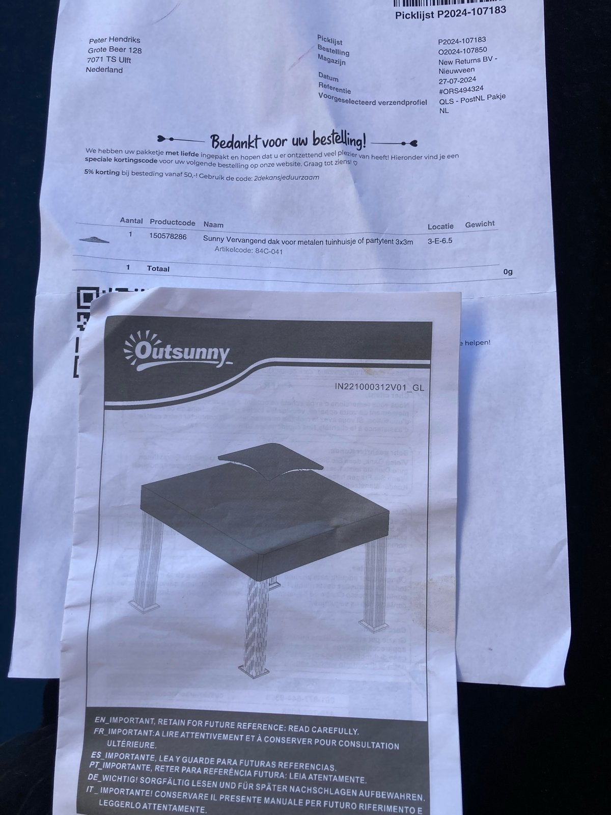 Dakje partytent of prieel 3x3 (nieuw), Tuin en Terras, Partytenten, Partytent, Minder dan 4 meter, Nieuw, Minder dan 5 meter