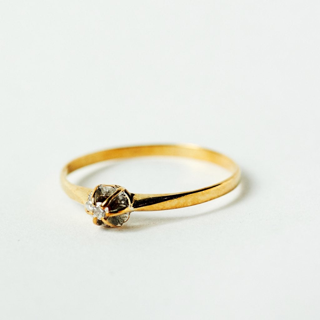 Vintage gouden ring diamant verlovingsring klassiek, Gebruikt, Ophalen of Verzenden, Kleiner dan 17, Met edelsteen