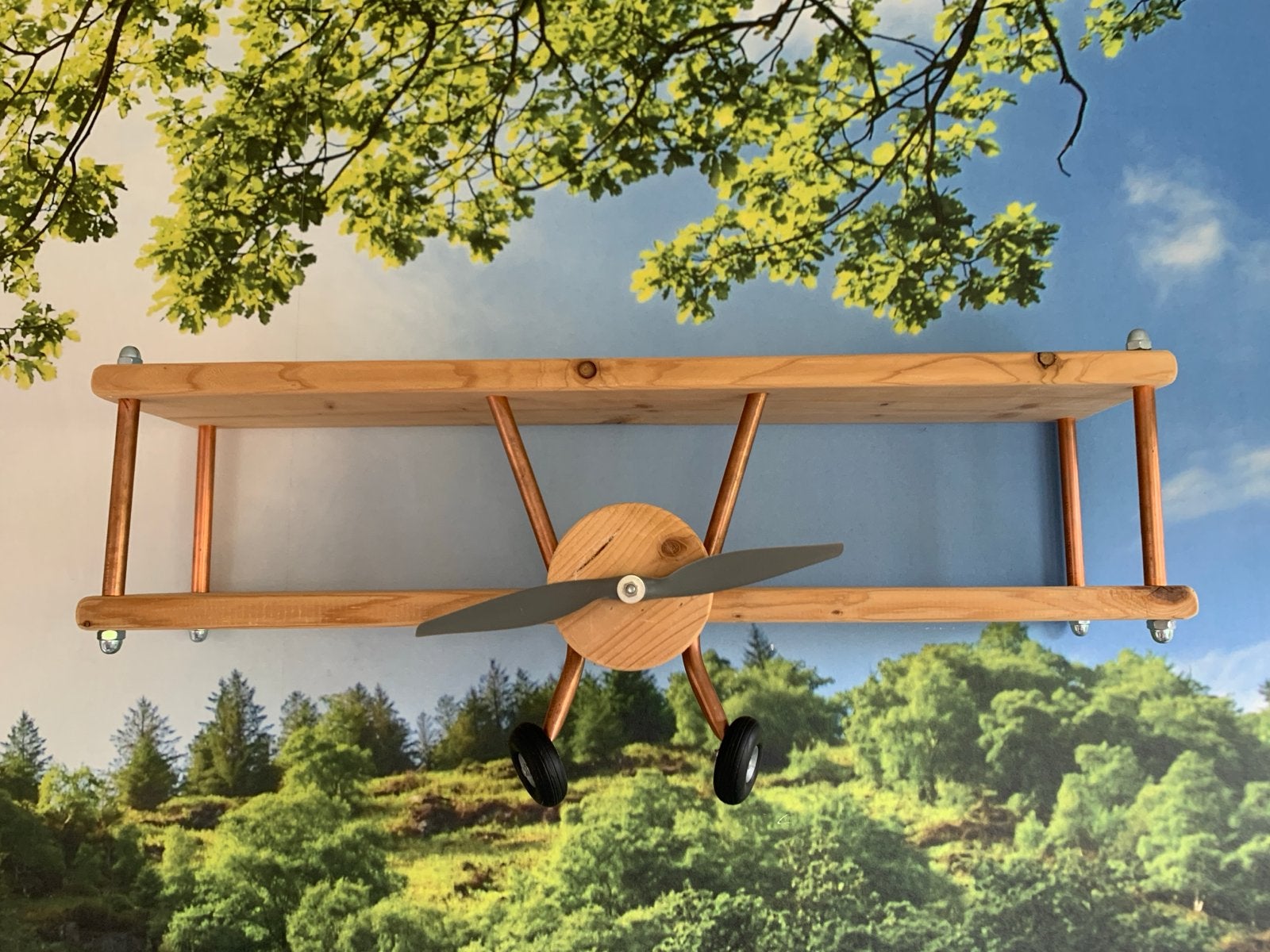 Houten vliegtuig wandplank - Kinderkamer decoratie, Ophalen, Hout, Bruin, Landelijk