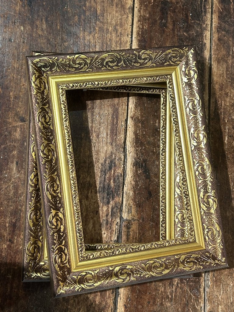 2 Extravagante barokke schilderijlijsten (goud & brons), Kunststof, 41 cm, Met sierrand, Nieuw