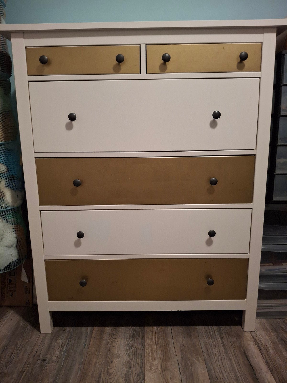 Ikea Hemnes ladekast met 6 lades - Wit en Goud, Ophalen, Gebruikt, 100 tot 150 cm, 5 laden of meer