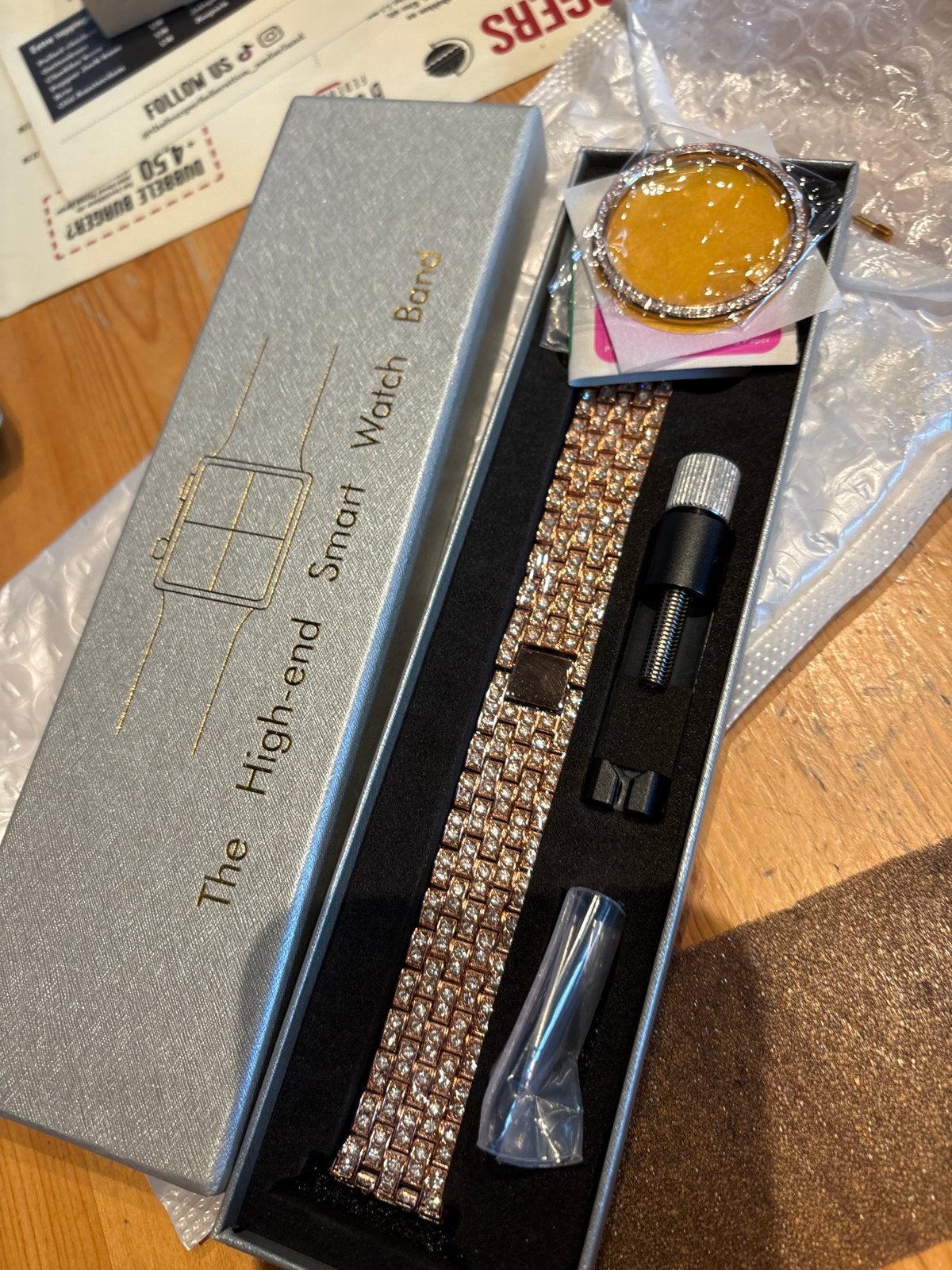 Luxe Smartwatch Bandje met Strass Steentjes - Roségoud, Ophalen, Nieuw, Roze