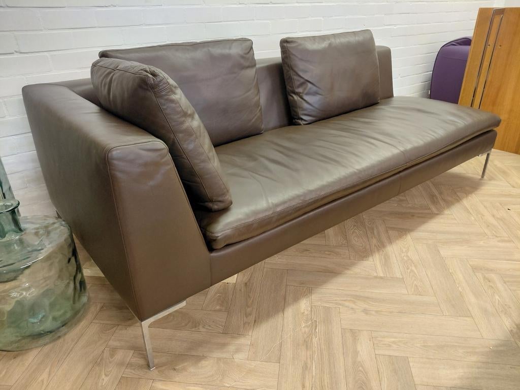 B&B Italia Charles | 3 zitsbank | Bruin Leer, Huis en Inrichting, Banken | Bankstellen, Gebruikt, Info@andriesign.nl, Bb italia