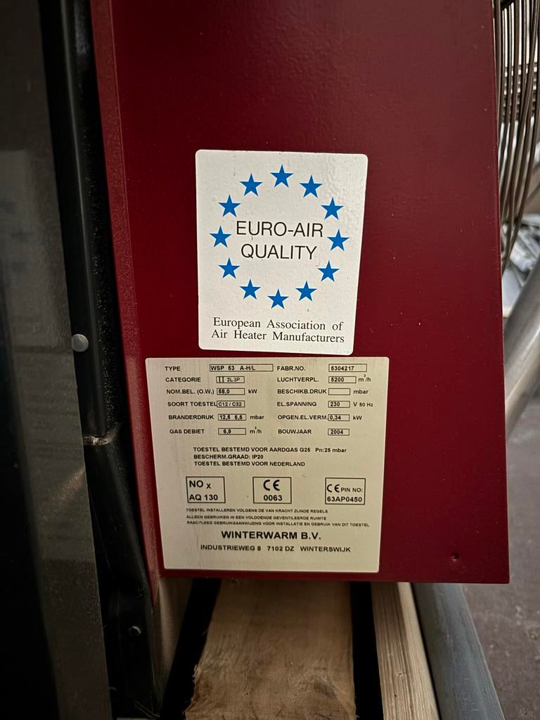 Winterwarm luchtverwarmer - WSP 63 A/H/L, Zakelijke goederen, Machines en Bouw | Industrie en Techniek, Ophalen of Verzenden