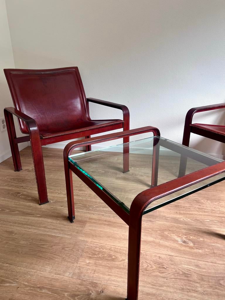 Matteo Grassi Lounge Stoelen met Salontafel, Huis en Inrichting, Stoelen, Ophalen, Gebruikt, Twee, Bruin