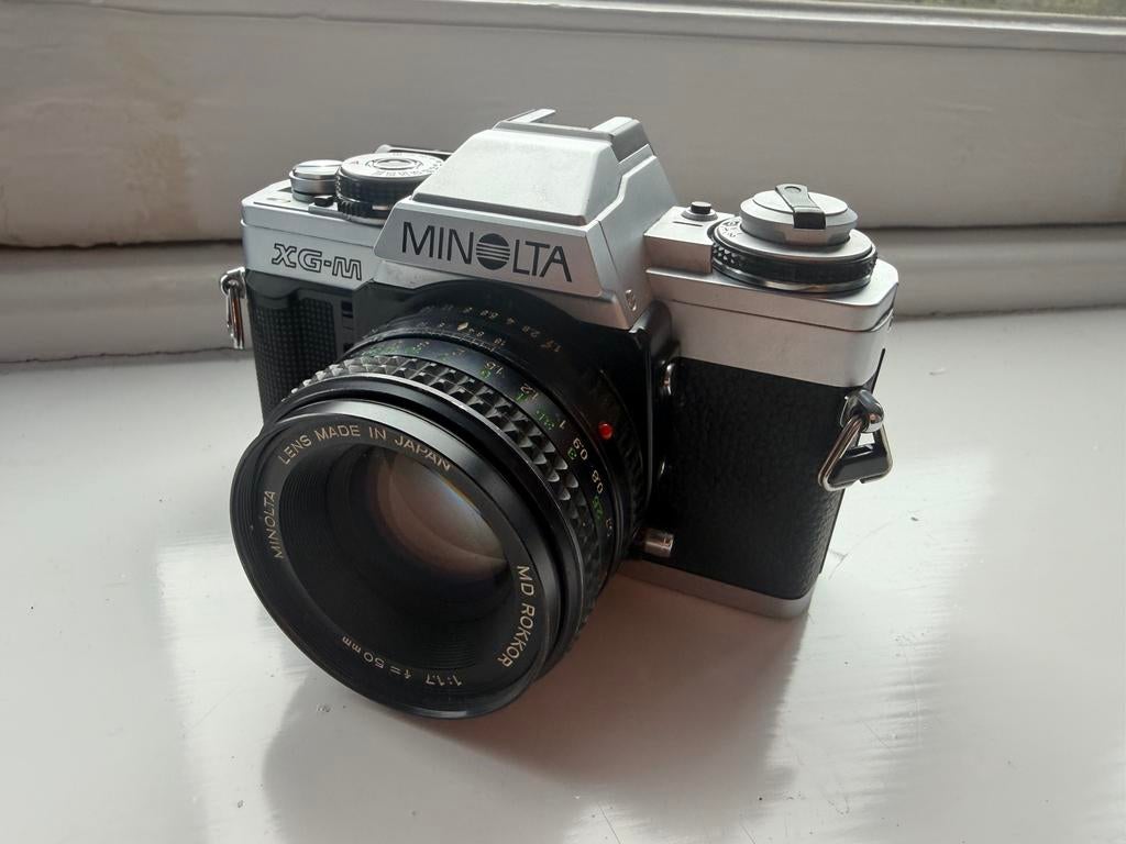 Minolta XG-M met MD Rokkor 50mm 1.7 lens. Analoge camera, Ophalen of Verzenden, Zo goed als nieuw, Spiegelreflex, Minolta