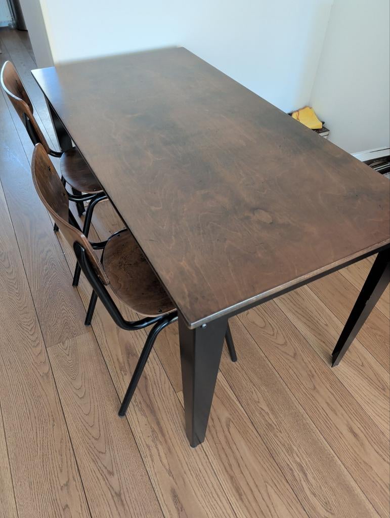 Industriële tafel met 2 stoelen - demontabel, Ophalen, Gebruikt, 50 tot 100 cm, 150 tot 200 cm