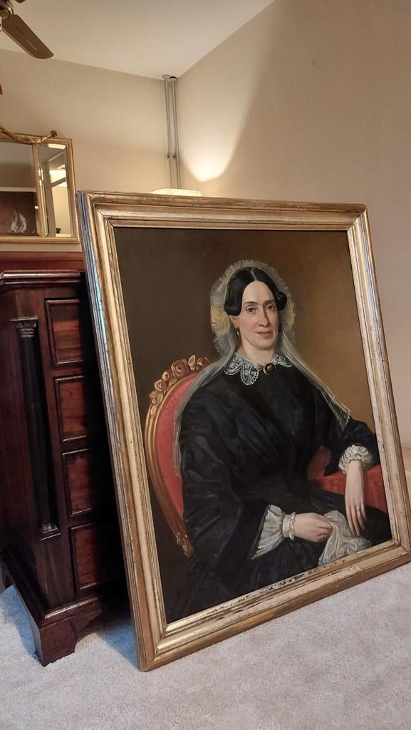 portret schilderij, biedermeier ZEER GROOT 103x84 getaxeerd, Ophalen