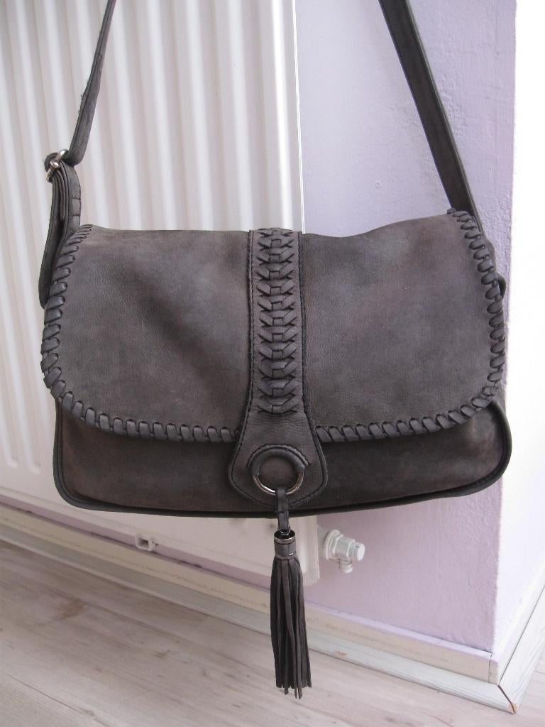 VAN DALEN grijs leren suede nubuck tas als nieuw, Ophalen of Verzenden, Zo goed als nieuw, Grijs, Schoudertasje