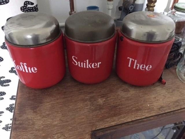 Curiosa koffie suiker en theebus, Ophalen of Verzenden