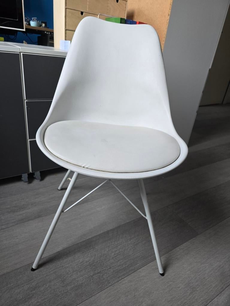 Goossens witte stoelen met leren zitting - 2 stuks, Ophalen, Gebruikt, Twee, Wit
