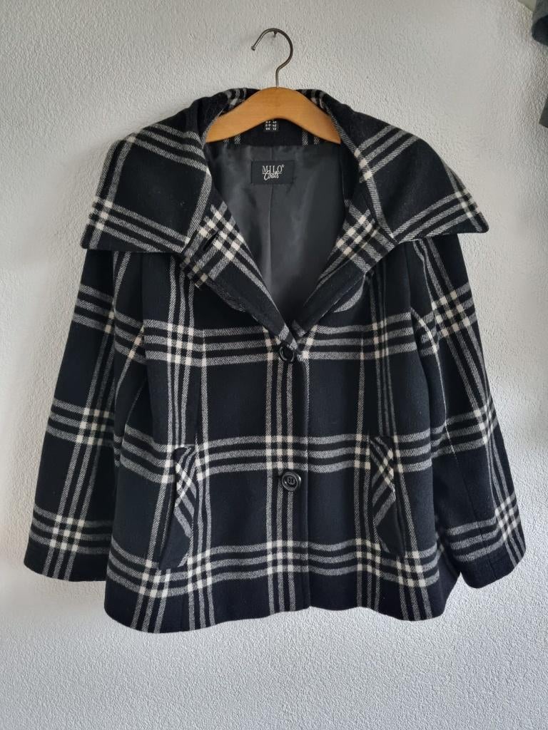 geblokte wollen korte damesjas Milo Coats maat 38/40, Maat 38/40 (M), Zwart, Ophalen of Verzenden, Milo Coats