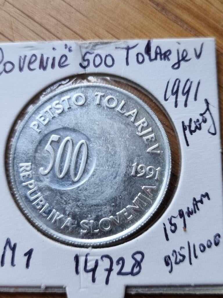 500 tolar 1991 Slovenië, Ophalen of Verzenden, Overige landen, Zilver